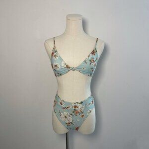 Rhythm Tiare Knot Triangle Bikini Top / Bottoms in Blue Floral | Womens Size S